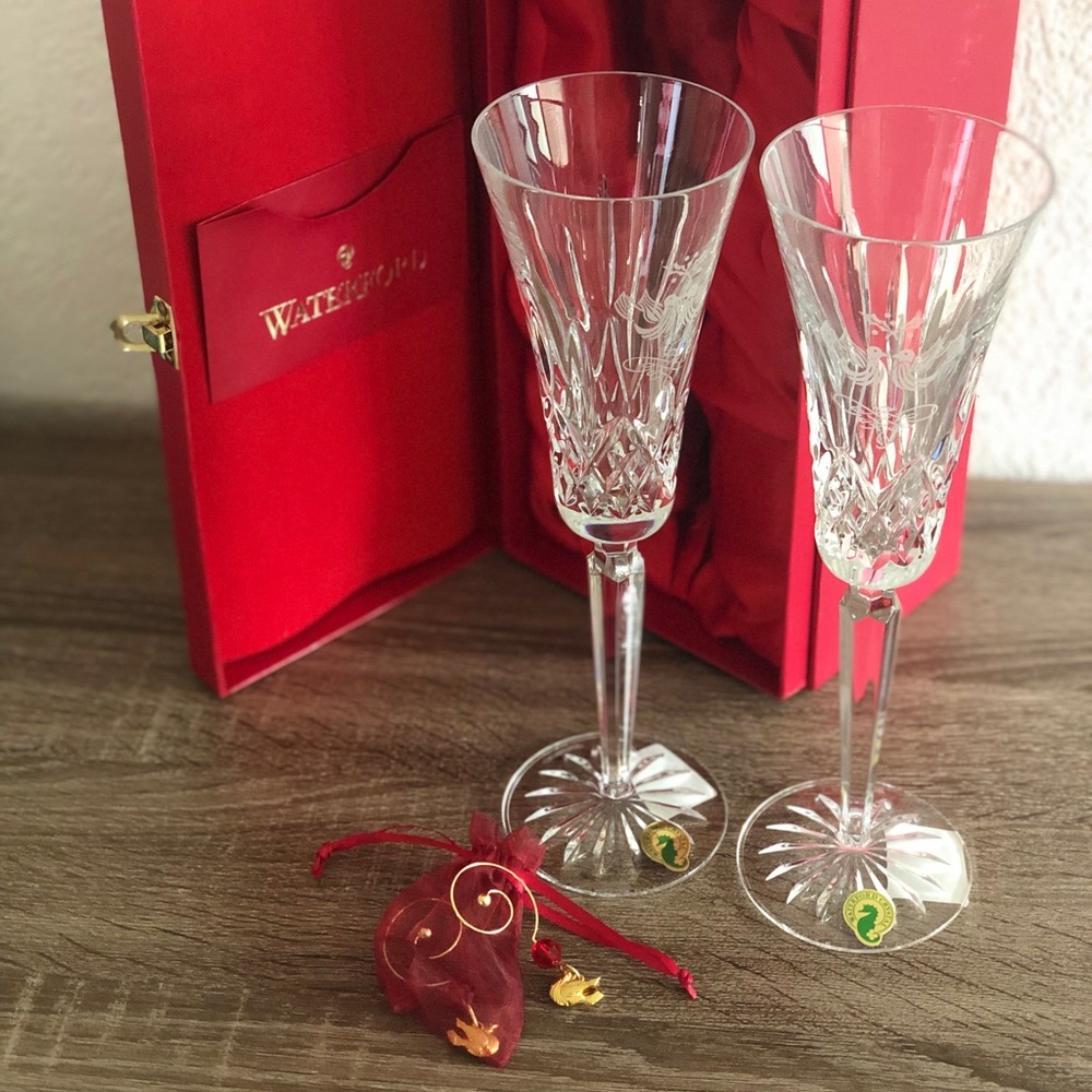 Set of Waterford Champagne Flutes Lismore Edition